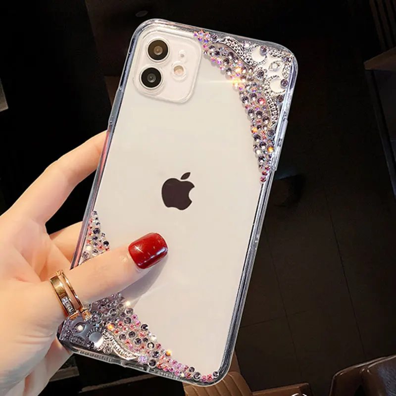 

Crystal Transparent Phone Case For Samsung A21s A21 A20s A20e A20 A12 A10s A10 S10 Lite Note 10 Lite Crown Rhinestone Soft Cover