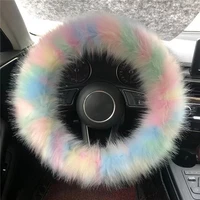 3pcs fur steering wheel cover set real sheepskin auto plush warm fluffy fuzzy car accessories for women girl