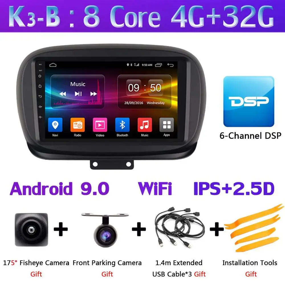 K3-B 360 ° Панорамное 8 ядро 4G+ 64G Android 9,0 автомобильное мультимедийное радио для FIAT 500X- головное устройство gps навигация SPDIF DSP CarPlay - Цвет: K3-B
