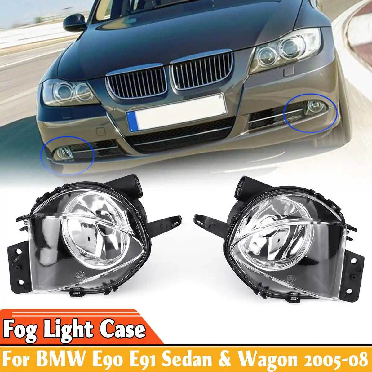 

1Pcs Black Left/ Right Front Fog Light Lamp Cover Hood Emark Without Bulb For BMW 3 SERIES E90/E91 Sedan Wagon 2005-2008