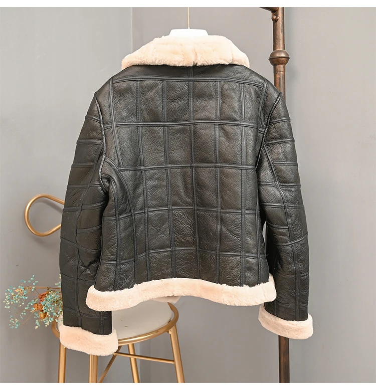 Abrigo mujer natural real sheep fur coat women clothes moto& Biker genuine leather jacket Double-faced Fur sheepskin coat