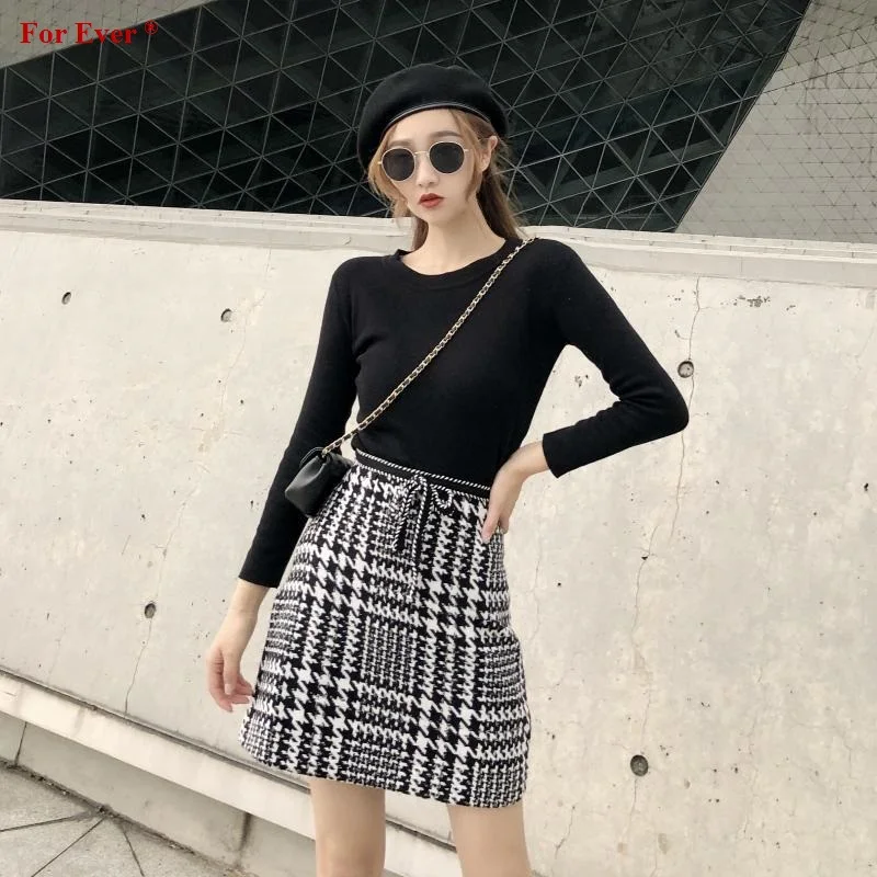 Женский модный костюм осень/весна новый ретро плед шерсть короткая юбка мини