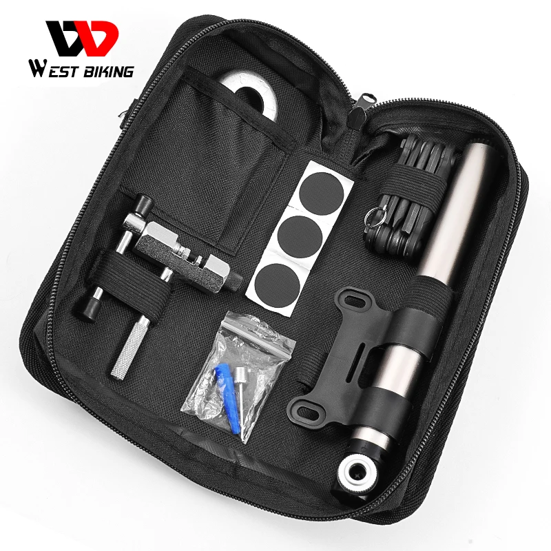 

WEST BIKING Bicycle Multifunctional Tool Kits Set with Portable Storage Bag Bike Pump Chain Cutter Cycling Tire Repair Tools