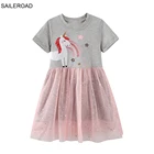 Детское Сетчатое платье с единорогом, для девочек, летнее, с коротким рукавом