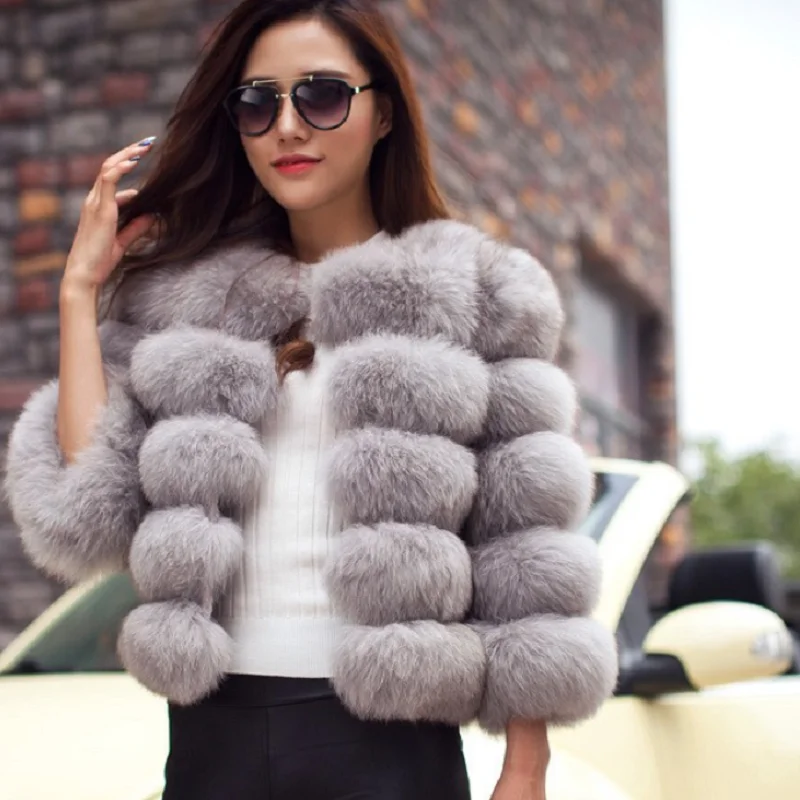 

Женское пальто из искусственного меха, короткое пальто из искусственного лисьего меха