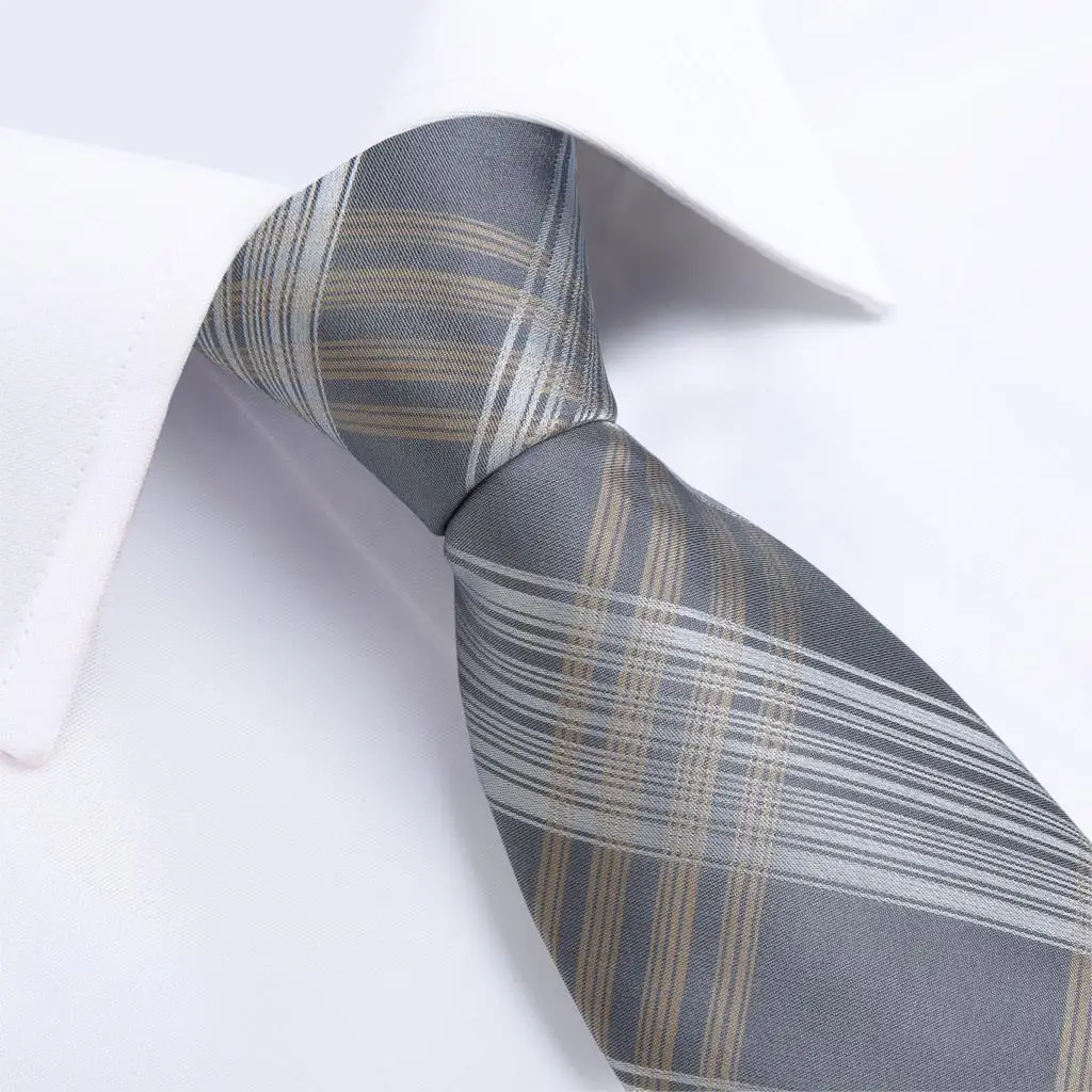 Fashion Men Tie Gold Silver Striped Wedding For Business Dropshipping DiBanGu Designer Hanky Cufflinks Set SJT-7254 | Аксессуары для