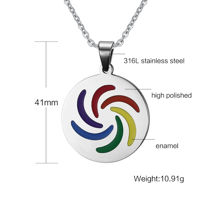 Радужный круглый кулон из нержавеющей стали круглой формы Радужное ожерелье