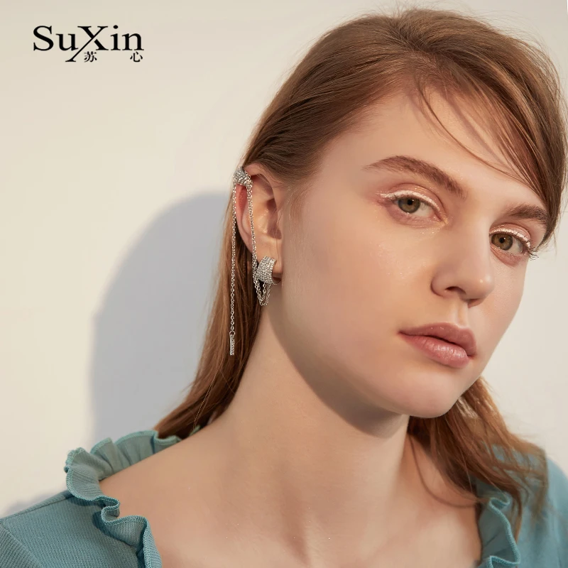 

SuXin earrings 2020 new simple single tassel earrings for women long artificial crystal pendant earrings jewelry gift