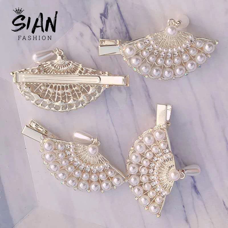 

Elegant Pearl Fan-shaped Hair Claw Clips Hair Ornament Rhinestone Hairpins Girls Headwear New Fashion Jewelry Accessories Gifts