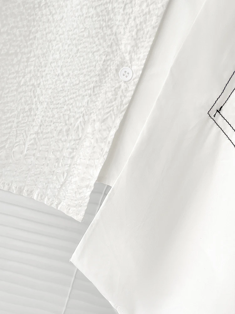 

SuperAen 2021 New Irregular Design Turn Down Collar Shirt Summer Short Loose Casual Thin Women Tops