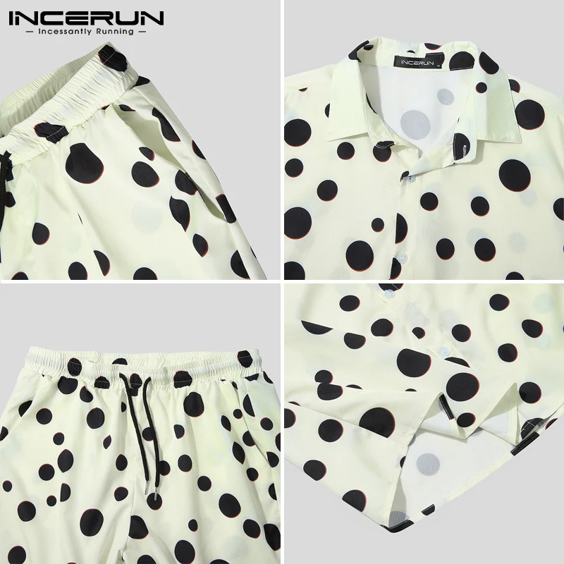 

INCERUN 2021 Men Hawaiian Sets Vacation Polka Dot Print Short Sleeve Shirt & Shorts Streetwear Summer Casual Men Suits 2 Pieces