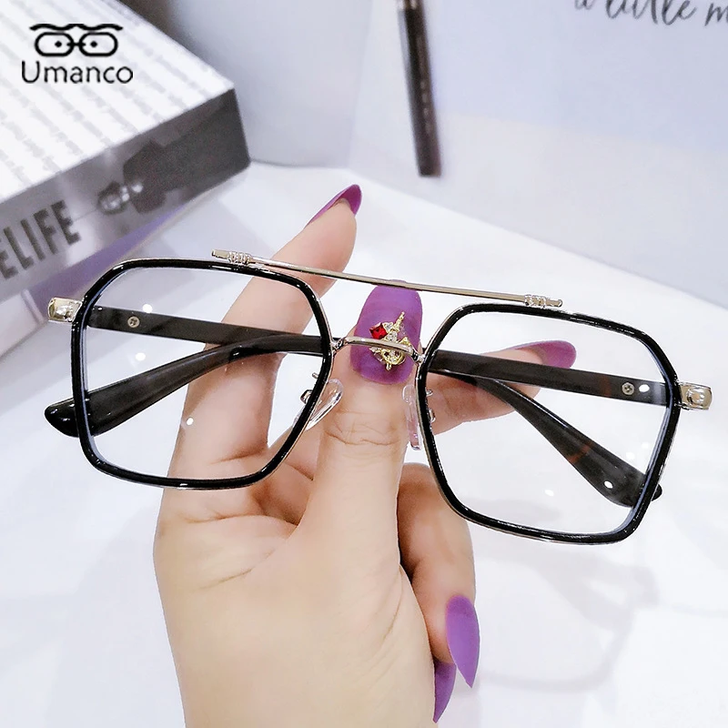

Umanco Black Gold Square Myopia Glasses for Men Women Double Beam Design Anti Blue Light Prescription Nearsight Eyewear 0~-6.0
