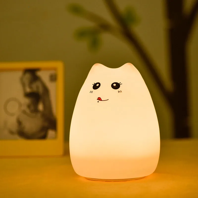 

Cat LED Night Light Touch Sensor Remote Control DimCmable USB Rechargeable Cartoon Silicone Lamp for Children Kids Baby Dropship