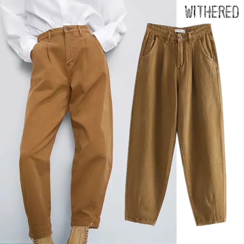 Увядшие английские винтажные джинсы для мамы женские с высокой талией