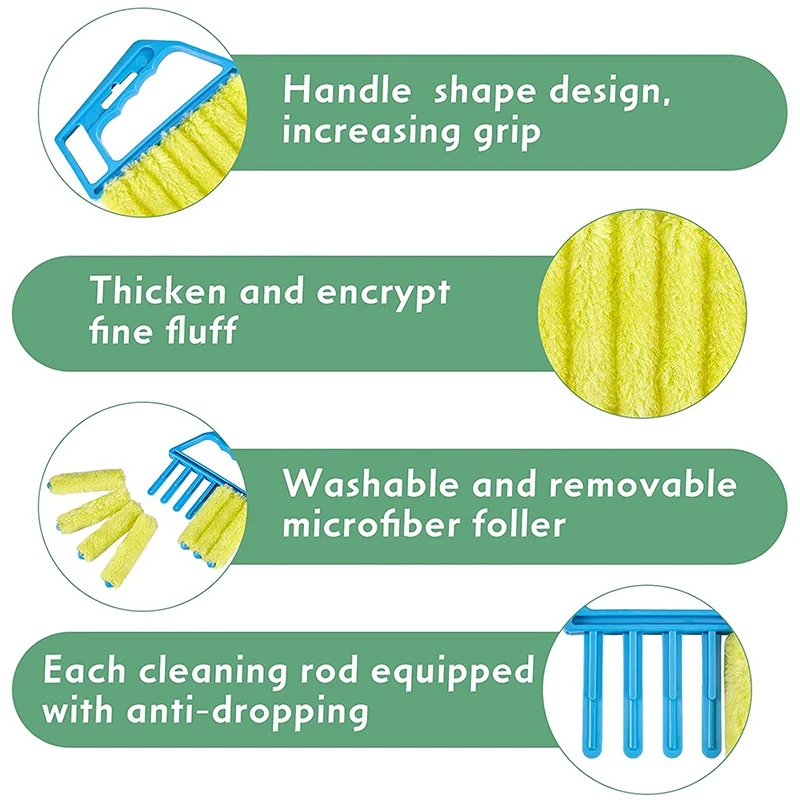 

3 Pieces Window Venetian 7 Finger Dusting Cleaner Tool Hand-Held Window Shutters Mini Duster Brush Blind Dust Cleaner