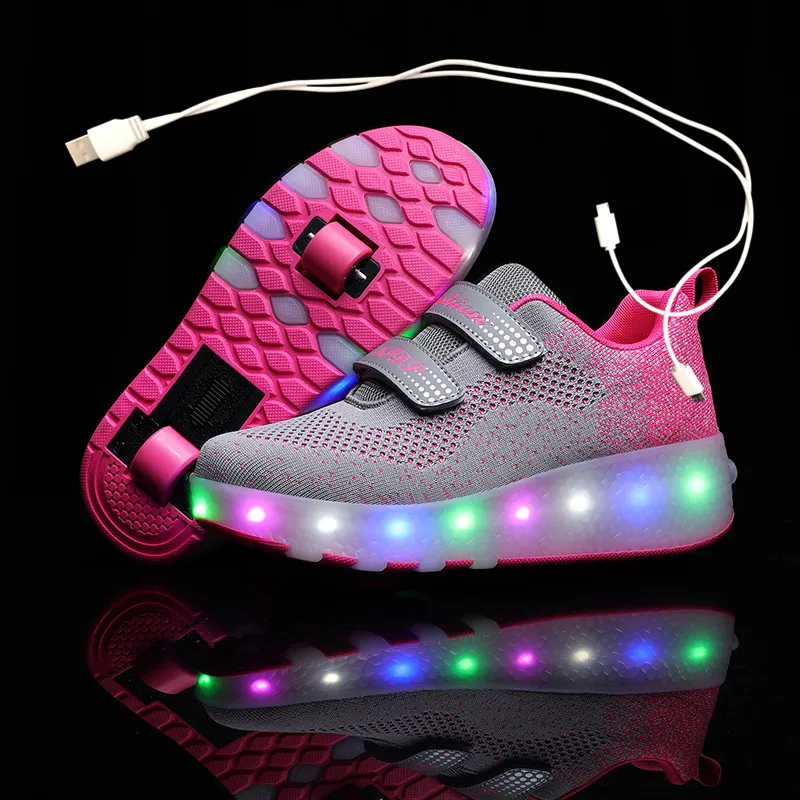 

Sale Heelys Children Two Wheels Glowing Sneakers Red Pink Led Light Roller Skate Shoes Led Boys Girls USB Charging