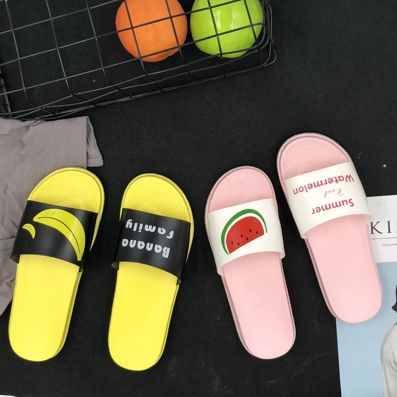 

Rouroliu 2020 Women Summer Fruit Slippers Cute Indoor Slides Flat Heel Candy Flip Flops New House Shoes