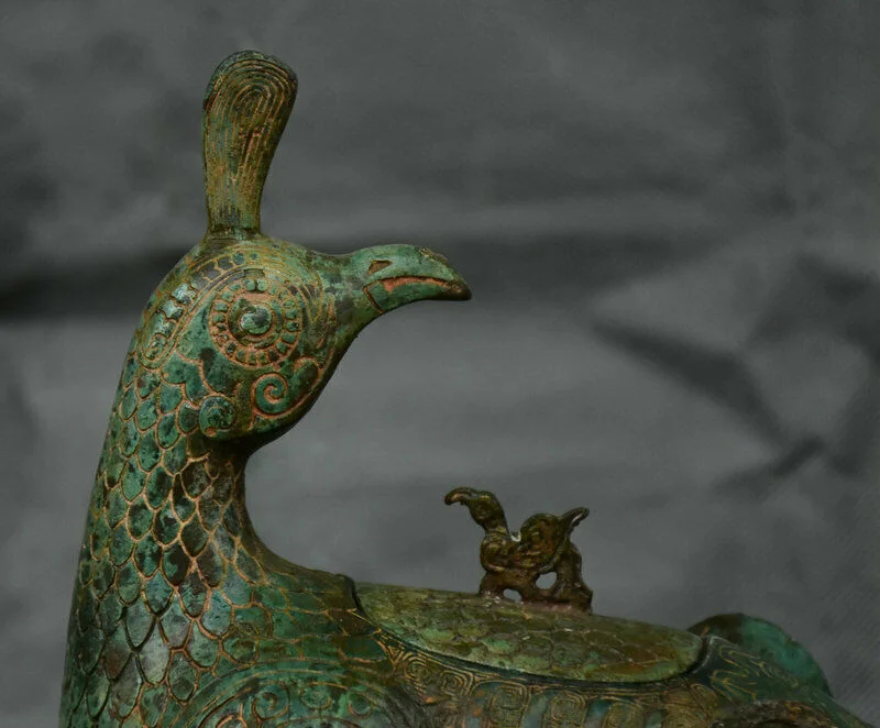 Старая китайская Бронзовая посуда Чан Чжоу Династия Феникс птица Зун питьевой