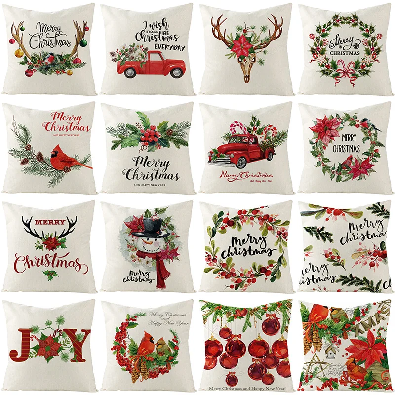 

Merry Christmas Pillowcase Linen Cushion Cover Christmas Home Decoration Pillows Cover Sofa Cover Cushion Christmas Gift Pillows