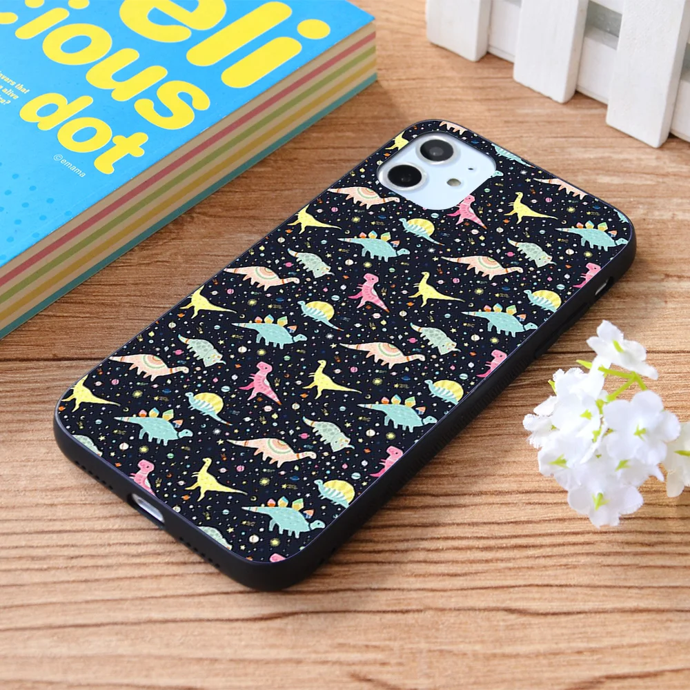 

For iPhone Dinosaurs In Space Soft TPU border Apple iPhone Case