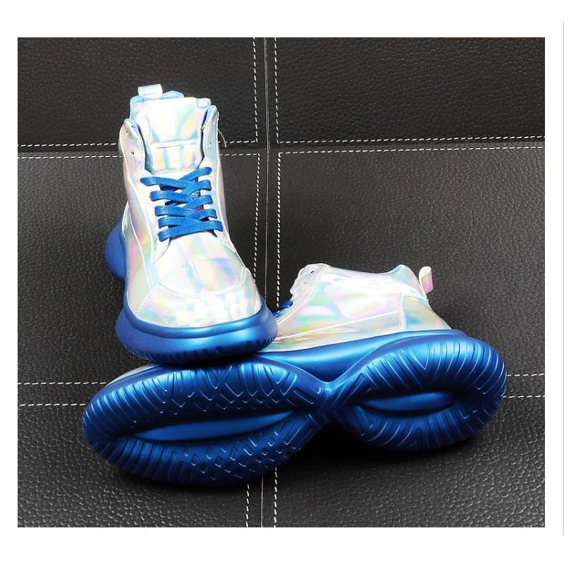 Jual Laser Kulit Sepatu Bot Pria Musim Semi Musim Gugur Pijat Bawah Tinggi Atas Sepatu Oxford Pria Hip Hop Sneakers Tinggi Botol Homme Cuir