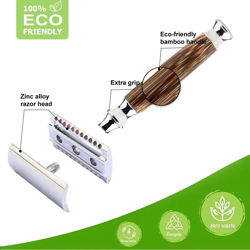 LEMONWALD Men Manual Straight Razors Natural Bamboo Handle Double Sided Shaving Old Fashion Razor Gift Box Custom Packaging | Красота и