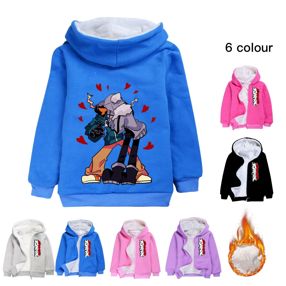 

Children Winter Clothes Kids Warm Thick Velvet Hoody Jacket Baby Girl Zipper Jackets Teenager Boys Friday Night Funkin Clothes