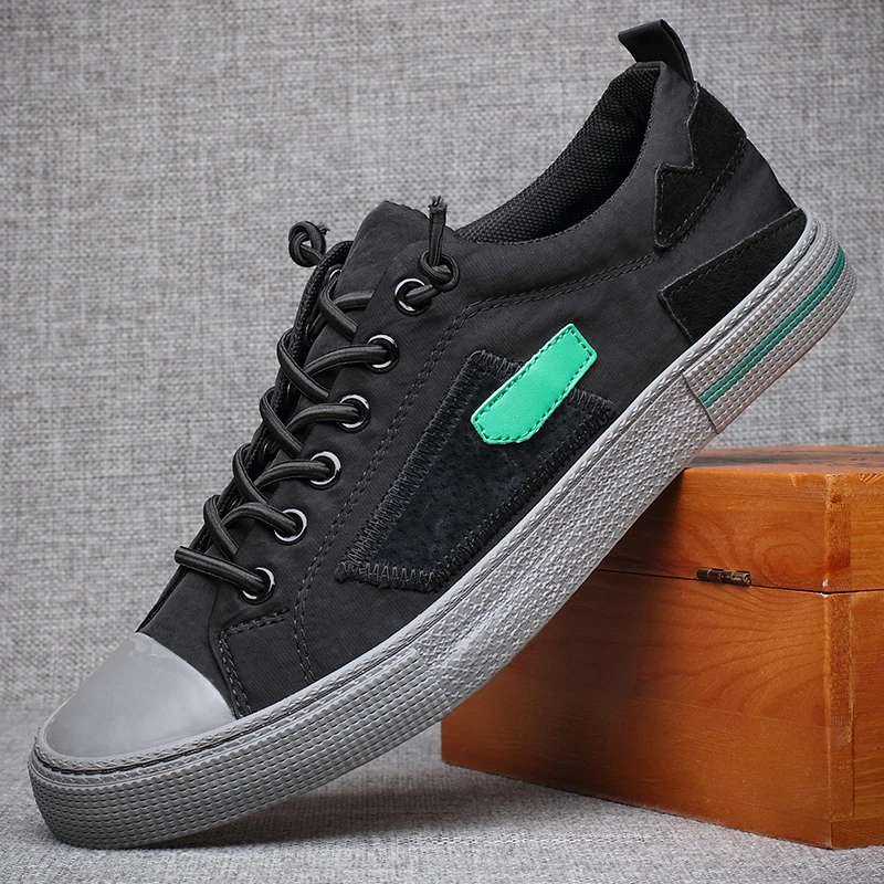 

2023 Summer New Canvas Sneaker Shoes Men's Autumn Breathable Elastic Band Vulcanized Loafer Korean Fashion England Sewing Shoes