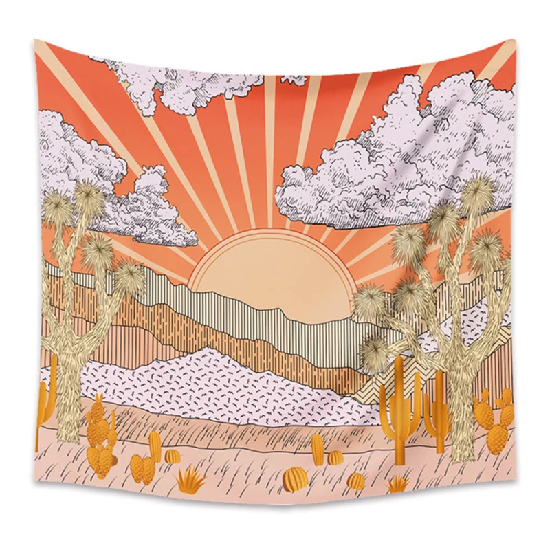 

Sonne Berg Goldenen Kaktus Wandteppich Hängen Psychedelic Landschaft Ästhetischen Wandteppiche Wand Kunst Tuch Teppich Wohnkult