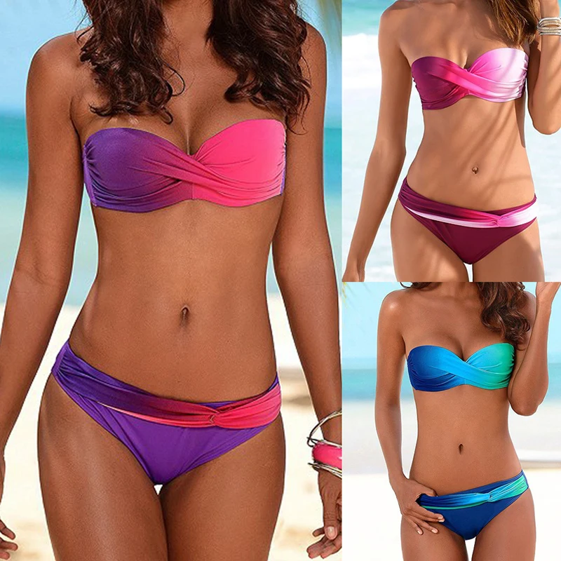 

Женское бикини пуш-ап, градиентный купальный костюм, 2019, Бразильский купальный костюм, пляжная одежда, купальный костюм, бикини