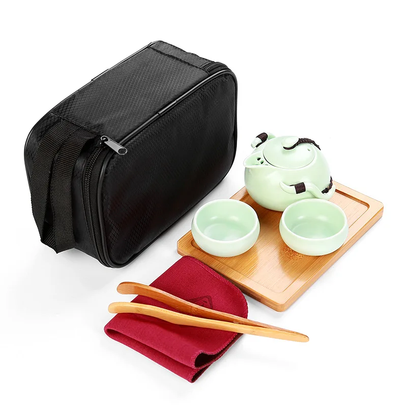 1 горшок 2/4 чашек, керамический чайник Gaiwan, чайная чашка для пуэр, китайский чайный горшок, портативный чайный набор, посуда для напитков с пакетами, чашки - Цвет: Green 1 Pot 2 Cups