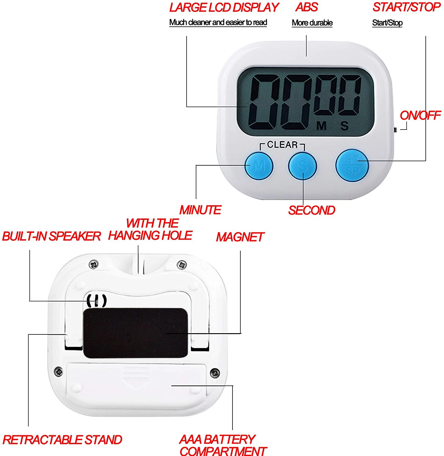 Цифровой кухонный таймер большой ЖК дисплей большая цифра Громкая сигнализация