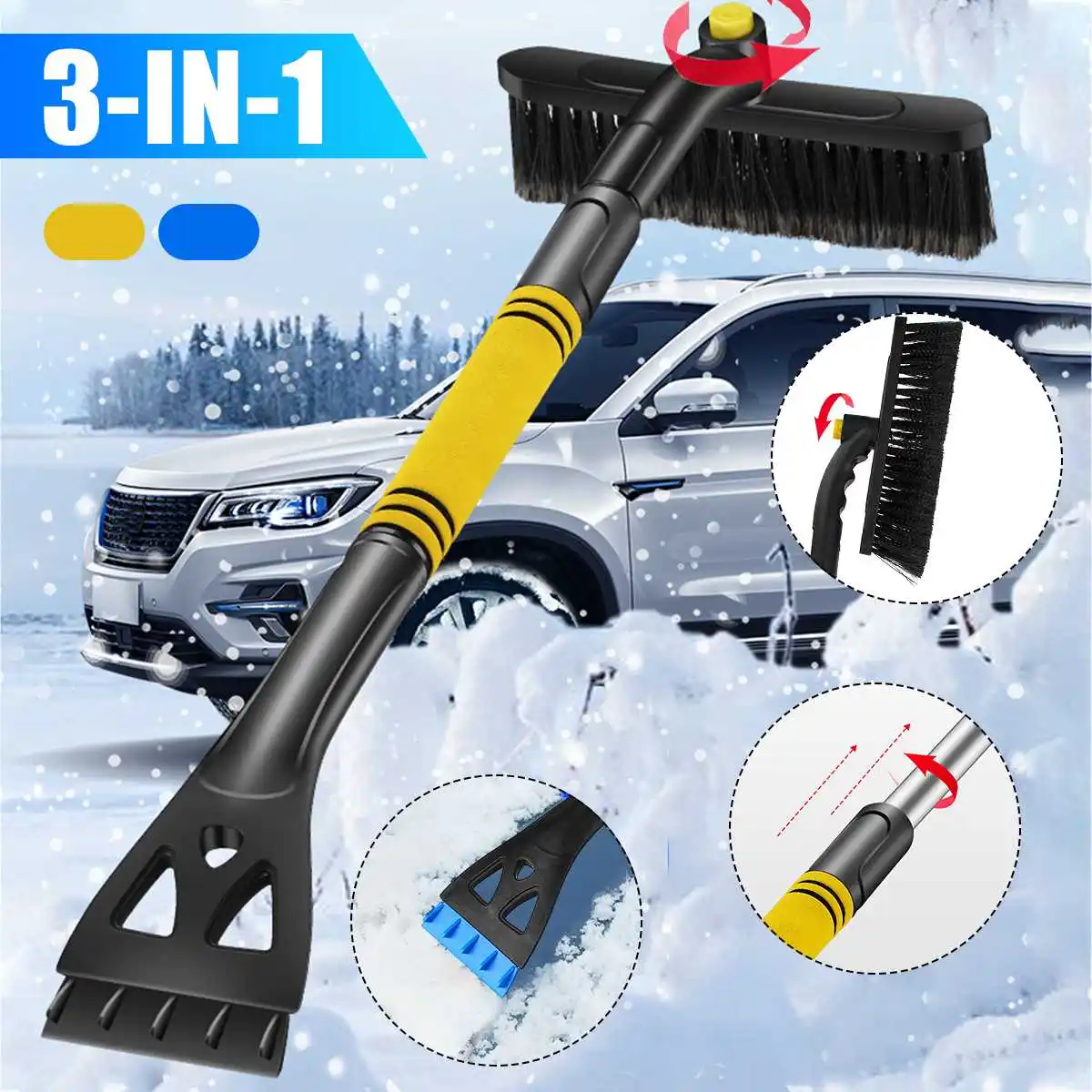 

64CM/80CM Car Ice Scraper Snow Defrost Shovel Winter Easy To Carry 3-IN-1 Car Snow Brush With 360 Degree Rotating Brush Head