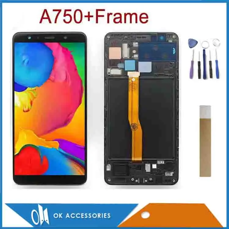 

ЖК-дисплей 6,0 дюйма для Samsung A7 2018 A750 A750F SM-A750F A750FN A750G + дигитайзер сенсорного экрана в сборе + рамка + комплекты