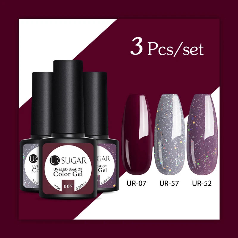 3PCS SET 2 Ur Sugar 2 шт./лот гель для ногтей с блестками Набор лаков розовый гибридный Цвет серии Полупостоянный светодиодный лак для ногтей набор блестки гель - Цвет: 3PCS SET 2