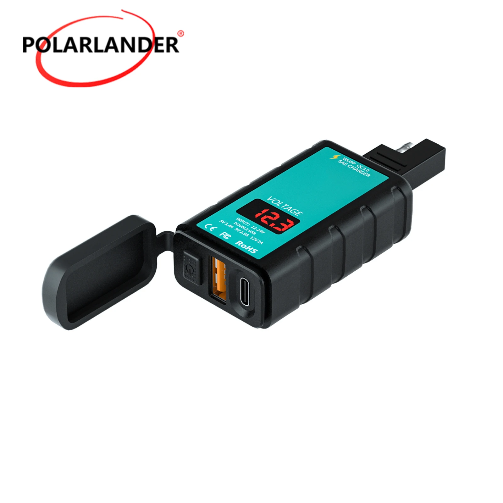 

Square Single USB Fast Charge IP66 DC12-24V ABS 6-30V + PD Fast Charge Charger with Switch + Voltmeter + Integrated SAE Socket