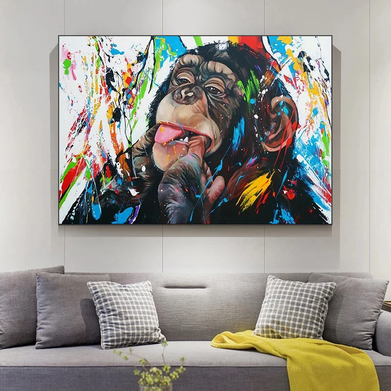 Современные граффити искусство обезьяна холст картины уличное Холст Плакаты и
