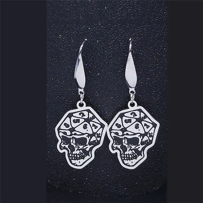 

2023 Gothic Skull Stainless Steel Dangle Earring Women Black Silver Color Earrings Jewelry joyeria acero inoxidable mujer E11S03