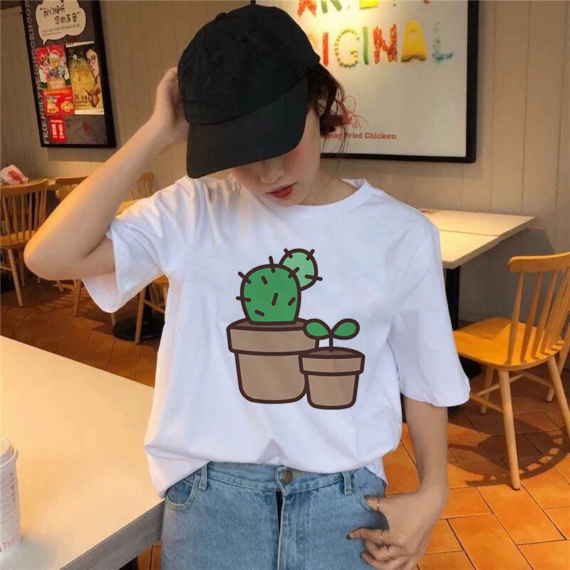 

Summer Women's Printed T-shirt Funny Cactus Art Ladies Fashion Harajuku Graphic T-shirt Top Female Fashion Top Tee