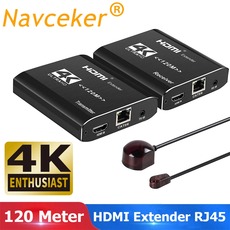 Лучший 4K HDMI усилитель сигнала, передатчик, приёмник по Cat5e/Cat6 RJ45 порта HDMI удлинитель петли 120m HDMI расширитель ИК для PS4 HDTV