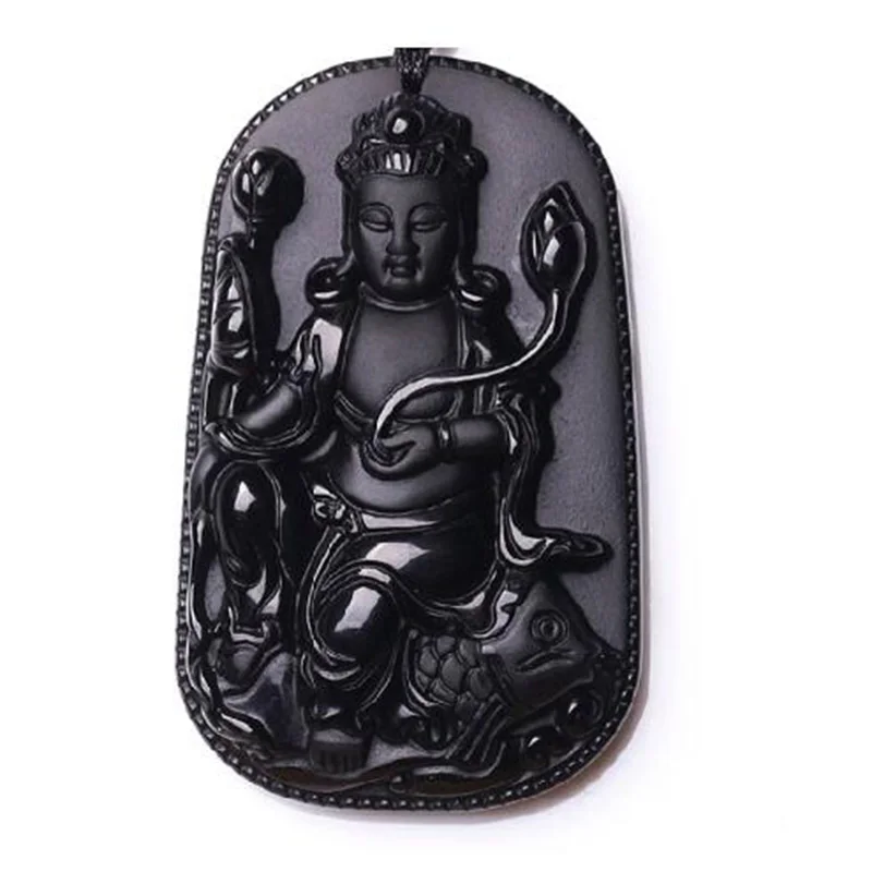 Natural Obsidian Crystal Avalokitesvara Jewelry Fine Men's Safety Christmas gift Necklace Pendant | Украшения и аксессуары