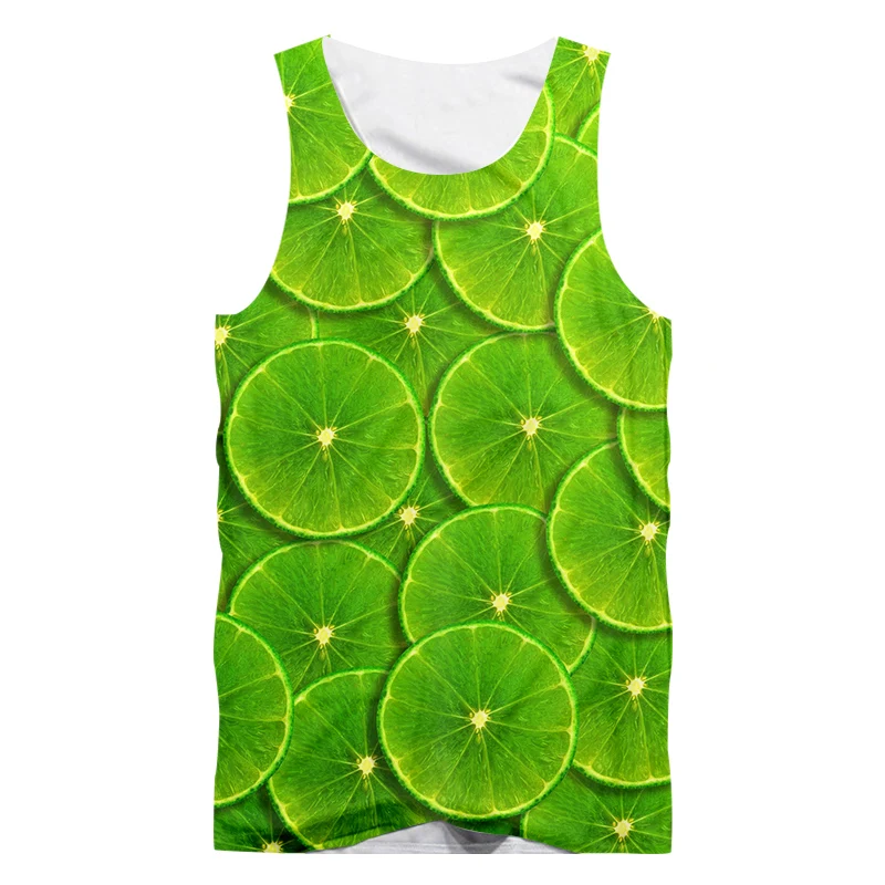 

UJWI Lemon Fruit Vest Design Picture Green Casual Fashion Tank Top Wholesale 3D Print Men's Oversized Clothing Dropship 5XL