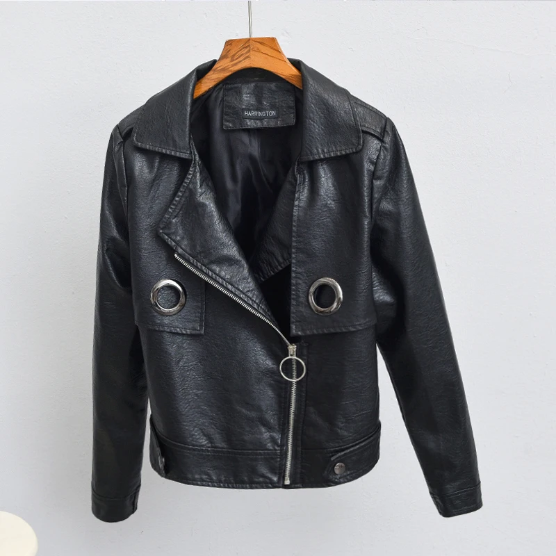 Куртка женская из искусственной кожи базовый пиджак свободного покроя с