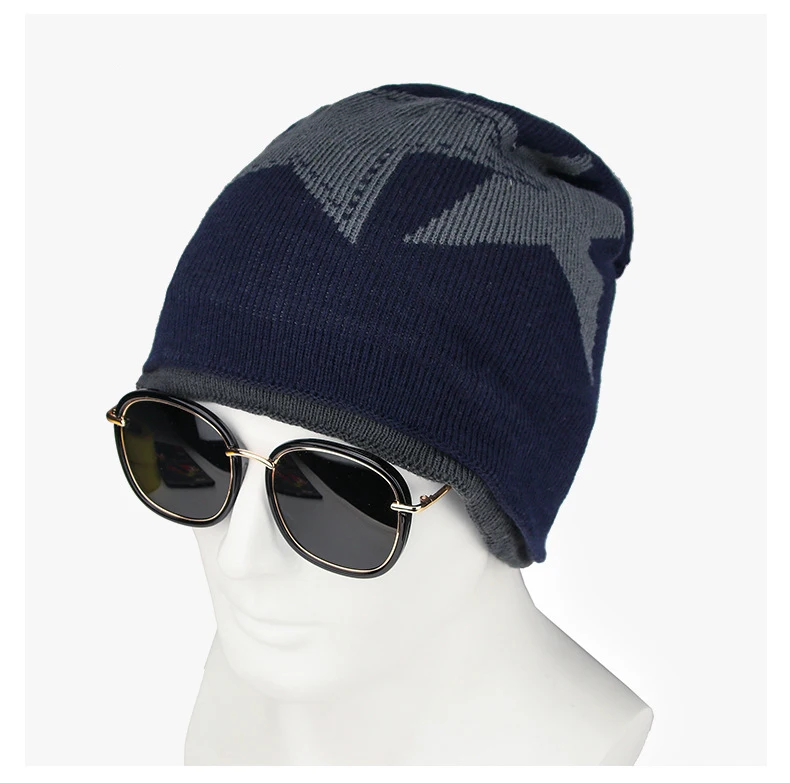 Зимняя вязаная шапка GOUTER в стиле пэчворк со звездами на флисовой подкладке для