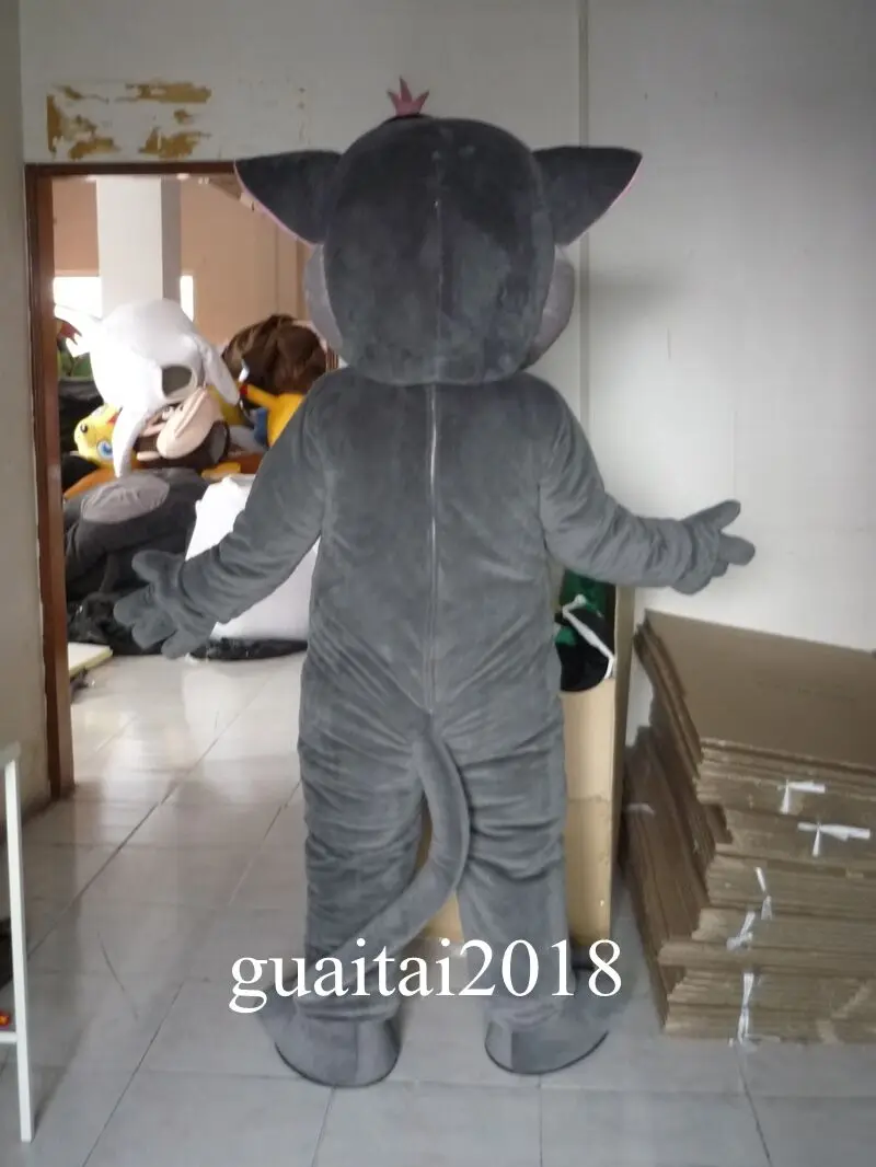 

Gray Furry Cat Mascot Cosplay Costume Fancy Dress Up Game Cartoon Animal Fursuit for Stage Performance of Kids Birthday Party