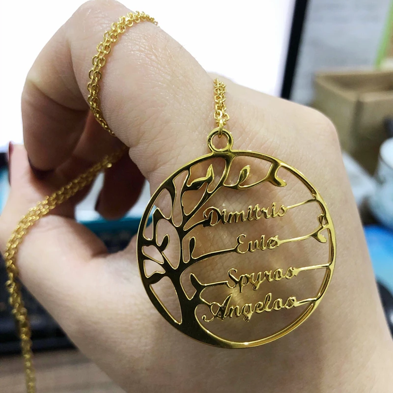 Индивидуальное ожерелье с именем 1-4 имена семьи дерево кулоном