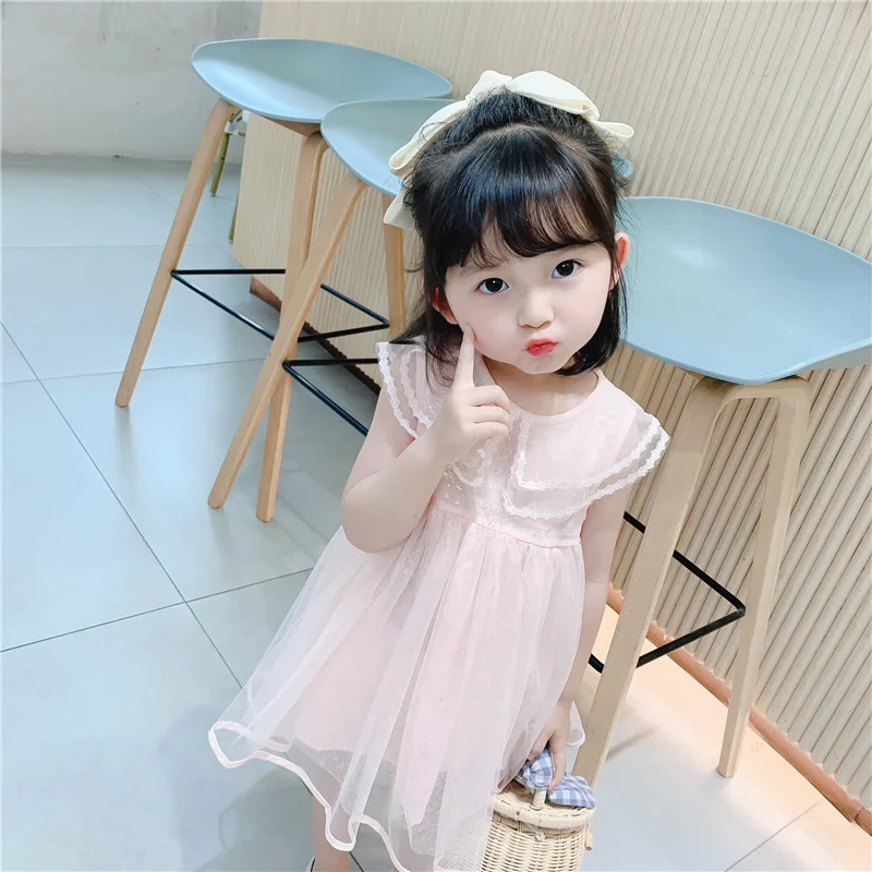 

Girl Elegant Tulle Dress 2020 Summer Girls Clothing Yarn Lace Hipster Cute Princess Dress Candy-colored Sweet Sleeveless Dress
