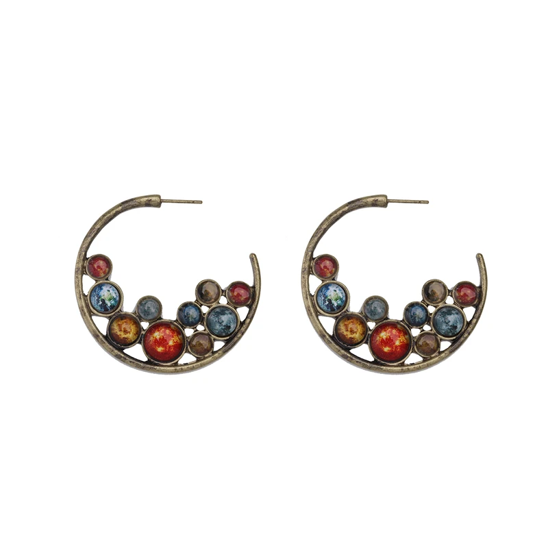4cm earrings Сплав стеклянные бусины планета кристалл длинный медный свитер цепь кулон ожерелье серьги браслет Элегантные Ювелирные наборы для женщин Подарки - Окраска металла: 4cm earrings