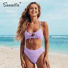 SEASELFIE однотонные фиолетовые комплекты бикини на шнуровке с высокой талией женские сексуальные купальники с высоким вырезом из двух частей 2022 купальный костюм для девочек Купальники