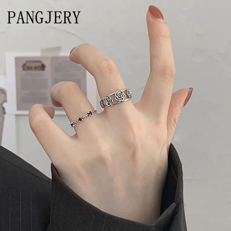 Женское Открытое кольцо с черным цирконием из серебра 925 пробы | Украшения и